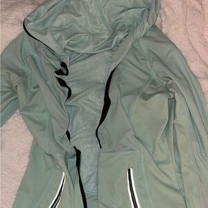 Light Blue Hooded Jacket with Black Trim